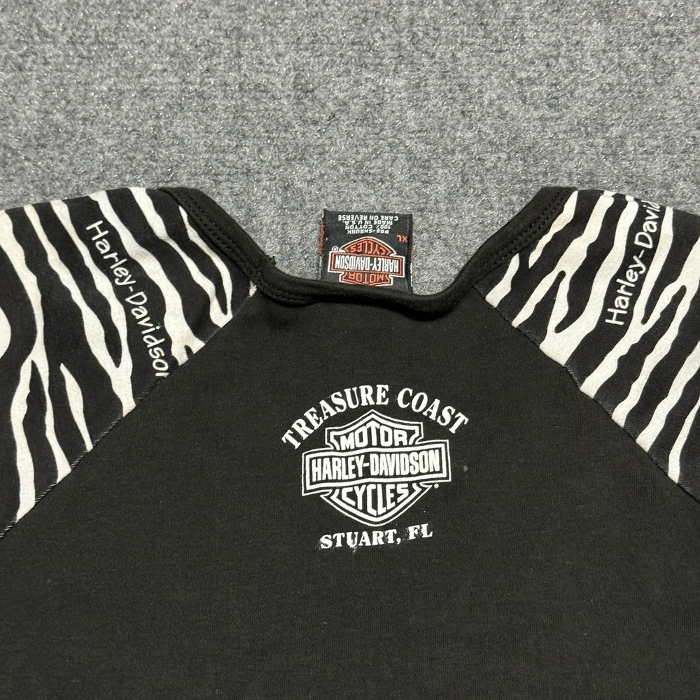 Harley Davidson Shirt Women XL Black 3/4 Sleeve Zebra Print Stuart Florida - Picture 6 of 8